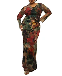 Fashion-szn Curve Women's Floral Print Mesh Maxi Dress
