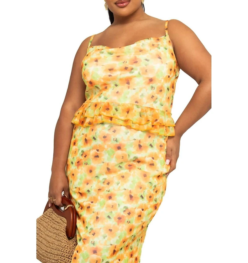 Fashion-szn Curve Women's Floral Print Peplum Midi Dress
