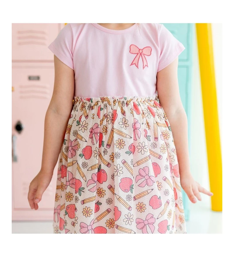 Sweet Wink Little and Big Girls Back To School Cutie Patch Short Sleeve Tutu Dress
