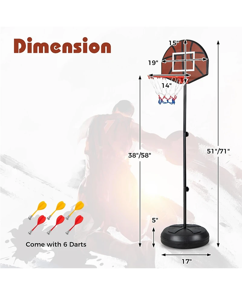 Gymax Kids 2-in-1 Basketball Hoop w/ Dart Board Double-sided Backboard & 6 Darts