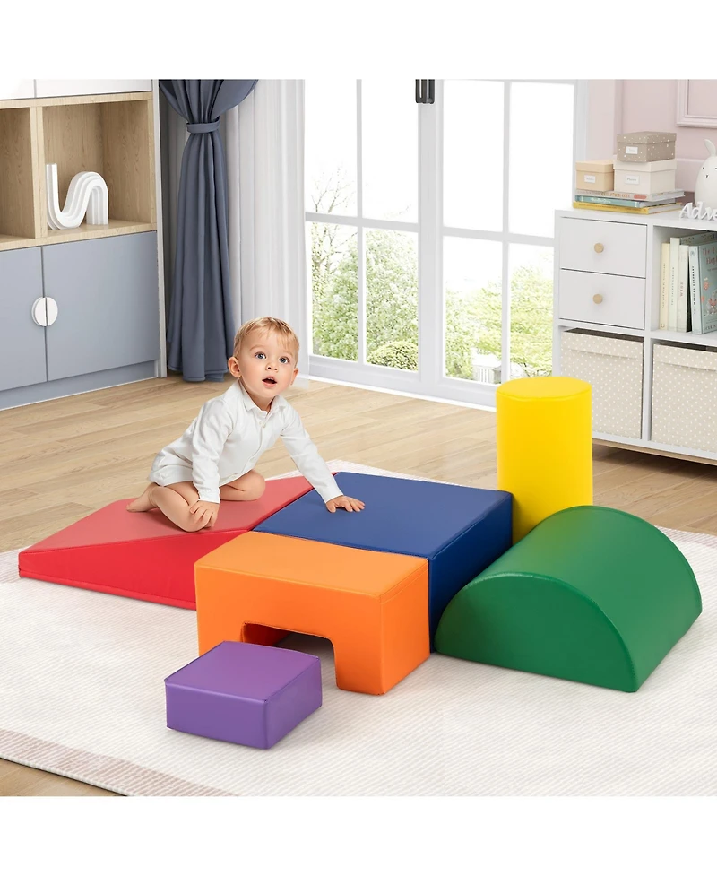 Gymax Toddler 6 Pcs Climber Play Set Indoor Foam Climb & Crawl Activity Blocks w/ Cover