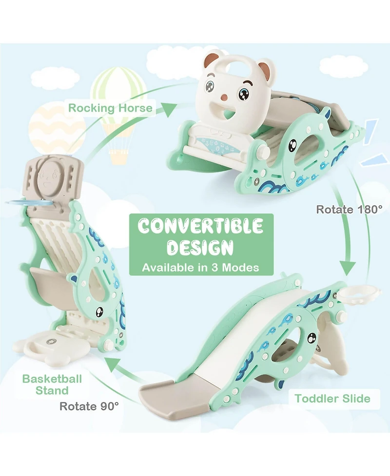 Gymax 4-in-1 Kids Slide Rocking Toy Horse w/Basketball Hoop Rings
