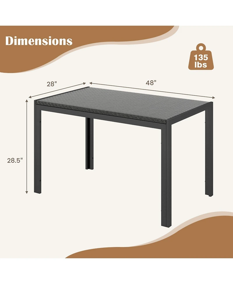 Rectangular Wicker Patio Dining Table for Outdoor Deck or Garden Seating