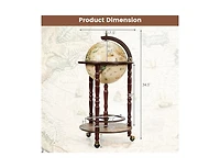 Wooden Globe Bar Cart with Wine Rack and Wheels, Classic Italian Style Design