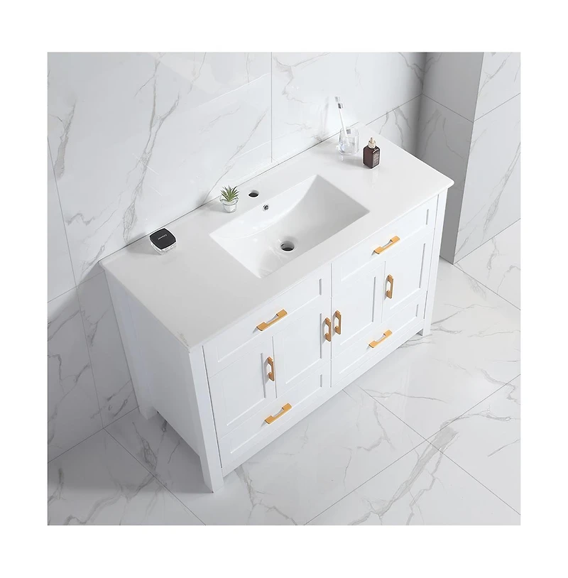 Casainc 48" White Vanity with Ceramic Sink Combo, 4 Soft-Close Doors & 4 Drawers, Elegant Storage Unit