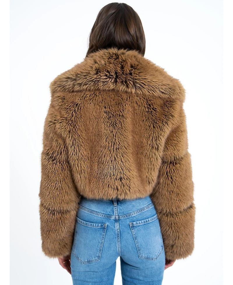 Miss Circle Women Yadavi Brown Faux Fur Cropped Jacket