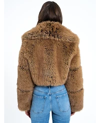 Miss Circle Women Yadavi Brown Faux Fur Cropped Jacket