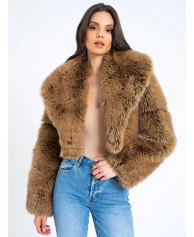 Miss Circle Women Yadavi Brown Faux Fur Cropped Jacket