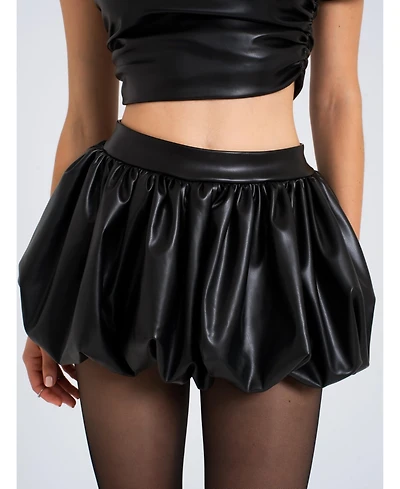 Miss Circle Women's Yuna Faux Leather Bubble Hem Skirt