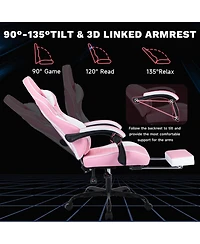 Streamdale Furniture Pink White Gaming Chair with Massage & Footrest