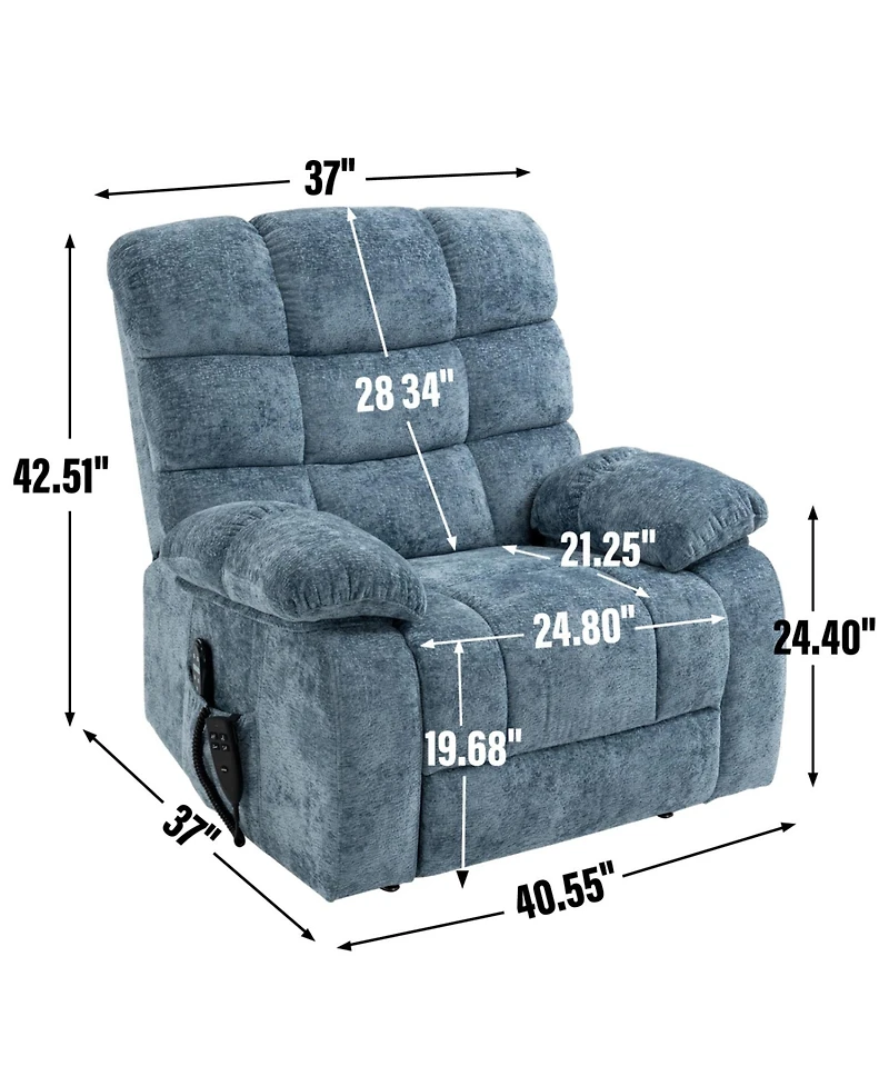 Streamdale Furniture Lift Recliner Heat Massage Dual Motor Infinite Position Blue