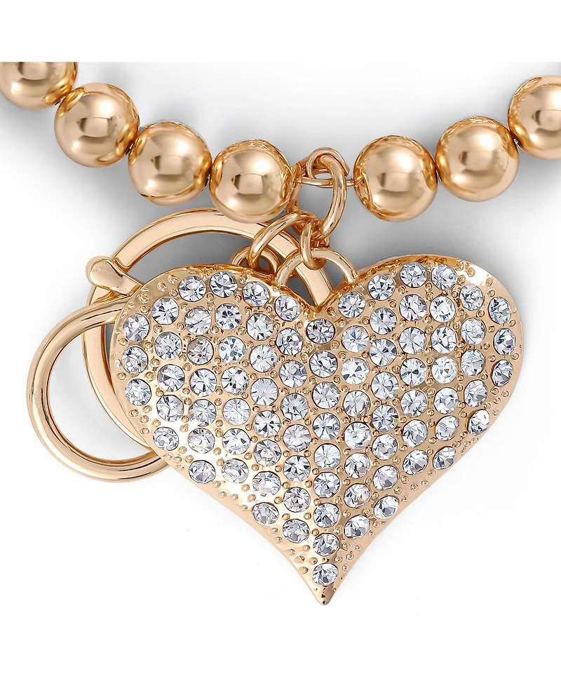 Jessica Simpson Heart Charm Stretch Keychain Bracelet in Gold-Tone