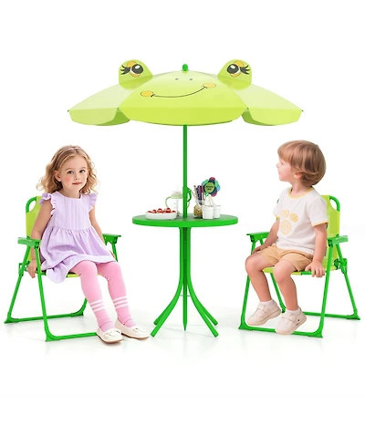 Gymax Toddler Picnic Table & Chair Set w/ 2 Folding Chairs & Height Adjustable Umbrella