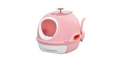 Aostirmotor Litter Box with a Lid, Scoop Enclosed Drawer & Skylight for Cats, Easy to Clean, Pink