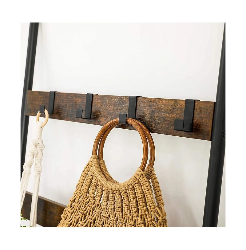 5-Tier Blanket Ladder Shelf with 4 Hooks and Steel Frame for Living Room or Bedroom