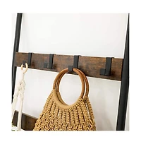5-Tier Blanket Ladder Shelf with 4 Hooks and Steel Frame for Living Room or Bedroom