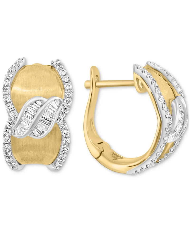 Effy Diamond Round & Baguette Curvy Hoop Earrings (1/2 ct. t.w.) in 14k Gold