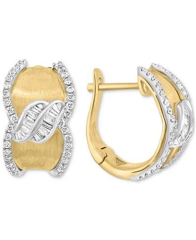Effy Diamond Round & Baguette Curvy Hoop Earrings (1/2 ct. t.w.) in 14k Gold