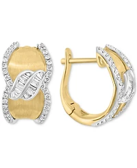 Effy Diamond Round & Baguette Curvy Hoop Earrings (1/2 ct. t.w.) in 14k Gold