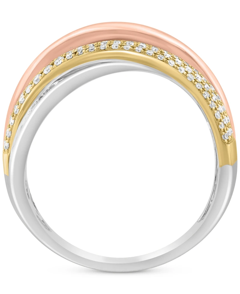 Effy Diamond Pave Three Band Crossover Ring (1/3 ct. t.w.) in 14k Tricolor Gold