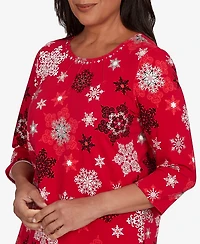 Alfred Dunner Petite Snowflake Embellished Top