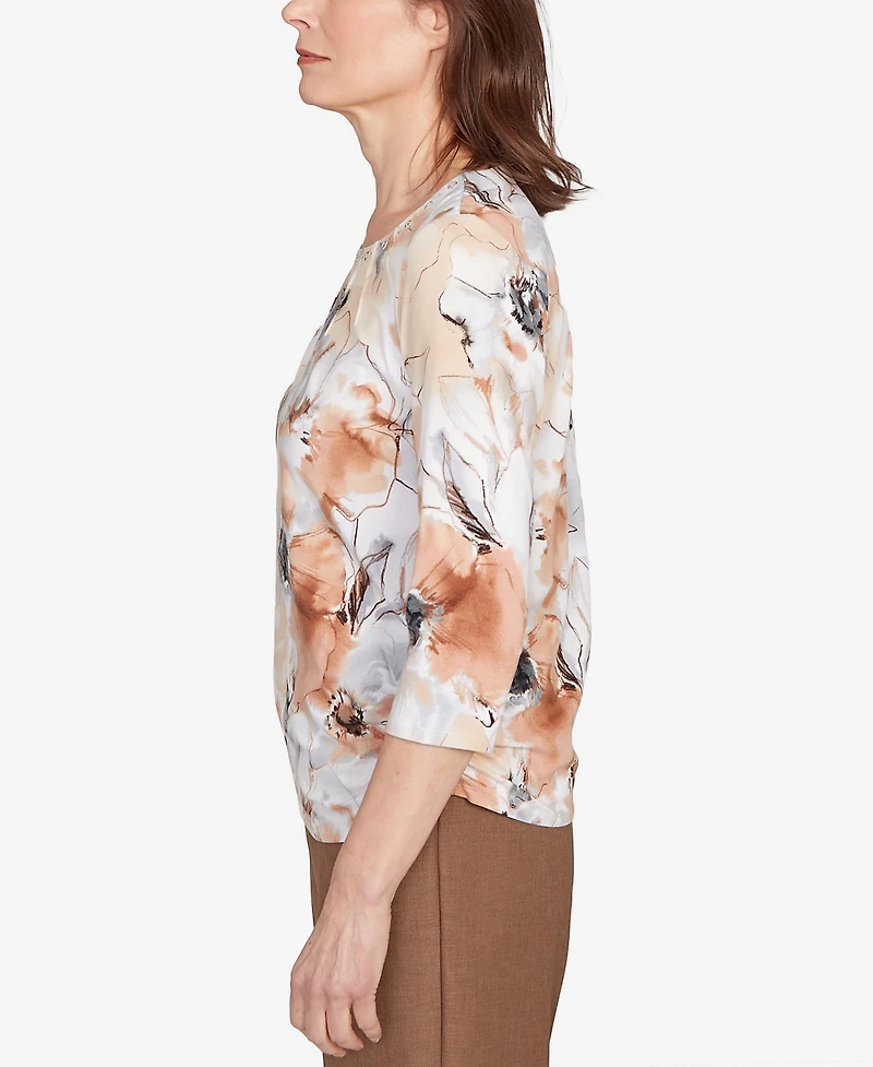 Alfred Dunner Petite Watercolor Floral Top