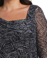 Ella Rafaella Plus Printed Asymmetrical Mesh Top