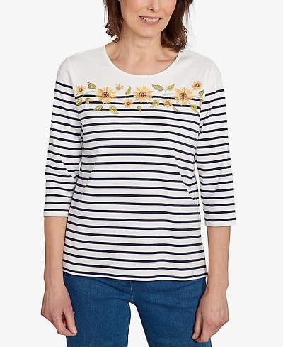 Alfred Dunner Petite Sunflower Stripe Top