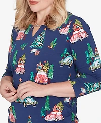 Alfred Dunner Petite Christmas Tree Beaded Top