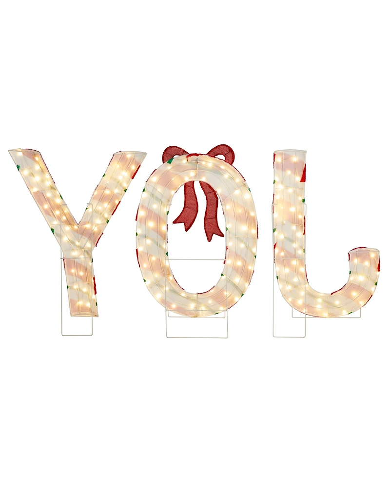 Glitzhome Lighted Fabric Christmas 2.5D Peppermint Joy Lighting Decor, Set of 3