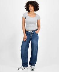 Indigo Rein Juniors' Cotton Wide-Leg Drawstring Jeans