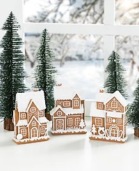 Glitzhome Resin Christmas Gingerbread House Figurine, Set of 3