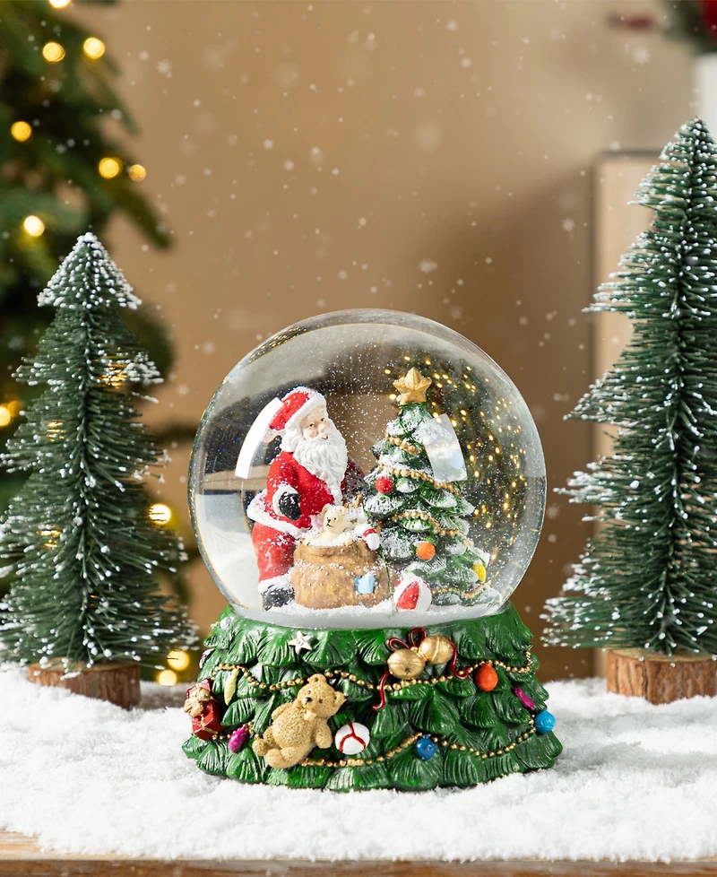 Glitzhome 150mm Lighted Resin Christmas Musical Snowflakes Santa Water Globe