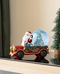 Glitzhome 100mm Lighted Resin Christmas Musical Snowflakes Santa Car Water Globe