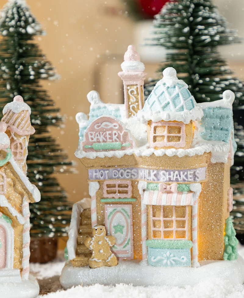 Glitzhome Resin Christmas Macaron Village, Set of 2