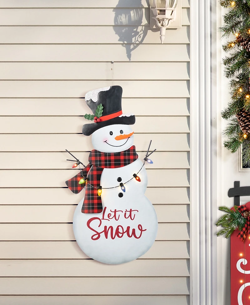Glitzhome 36" Lighted Metal Christmas Let It Snow Snowman Yard Stake