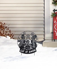 Glitzhome 30" Metal Christmas Silhouette Snowman Family Yard Stake or Wall Decor