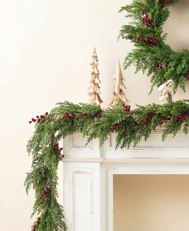 Glitzhome 6 ft Polyethylene Christmas Dripping Cedar Garlands with Berries, Set of 2