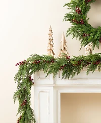 Glitzhome 6 ft Polyethylene Christmas Dripping Cedar Garlands with Berries, Set of 2