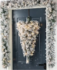 Glitzhome 3 ft Pre-Lit Snow Flocked Pine Christmas Teardrop