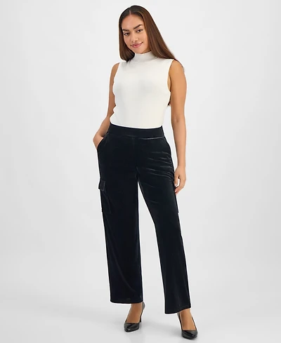 Ak Anne Klein Petite Velour Pull-On Cargo Pants