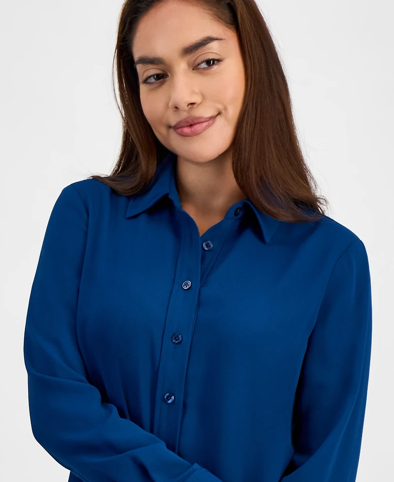 Ak Anne Klein Petite Long-Sleeve Button-Front Shirt