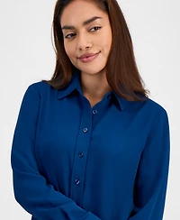 Ak Anne Klein Petite Long-Sleeve Button-Front Shirt