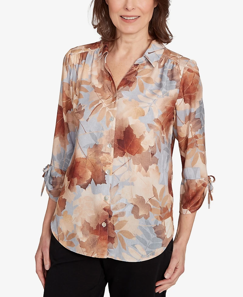 Alfred Dunner Petite Textured Leaf Top