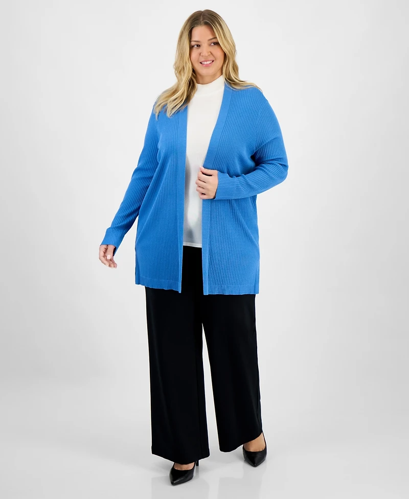Jones New York Plus Open-Front Long-Sleeve Cardigan