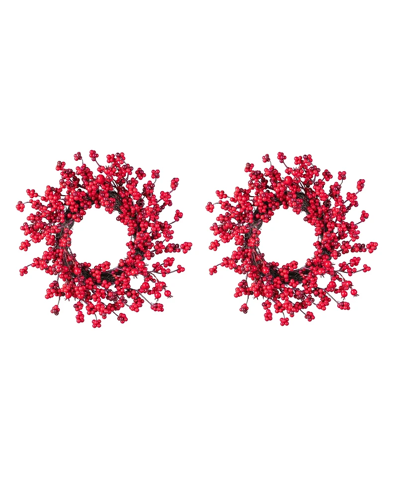 Glitzhome Plastic Christmas Mini Berries Wreaths, Set of 2