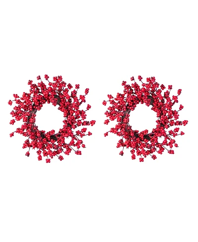 Glitzhome Plastic Christmas Mini Berries Wreaths, Set of 2