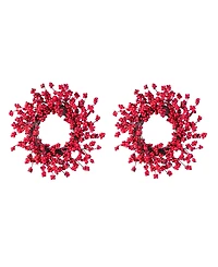 Glitzhome Plastic Christmas Mini Berries Wreaths, Set of 2