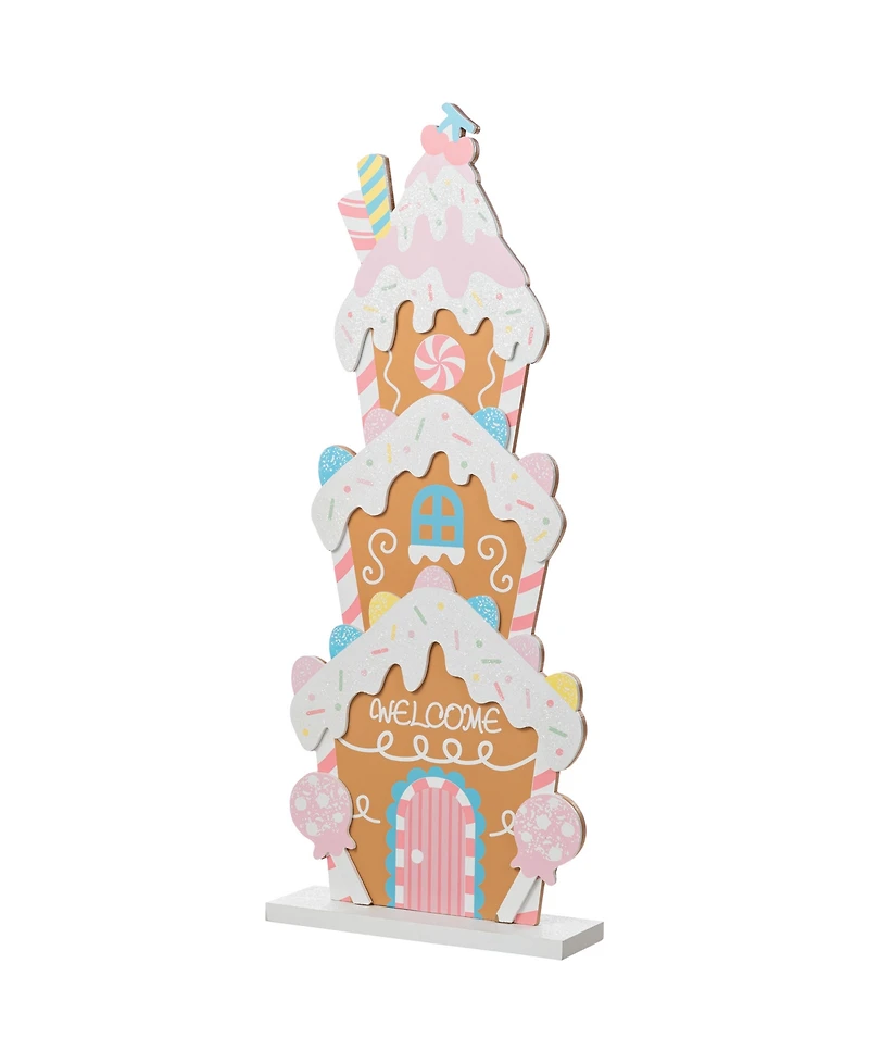 Glitzhome 35.25" Wooden Christmas Gingerbread House Porch Decor