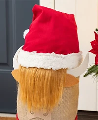 Glitzhome 20" Polyester Christmas Linen Highland Cow Doorstop Porch Decor